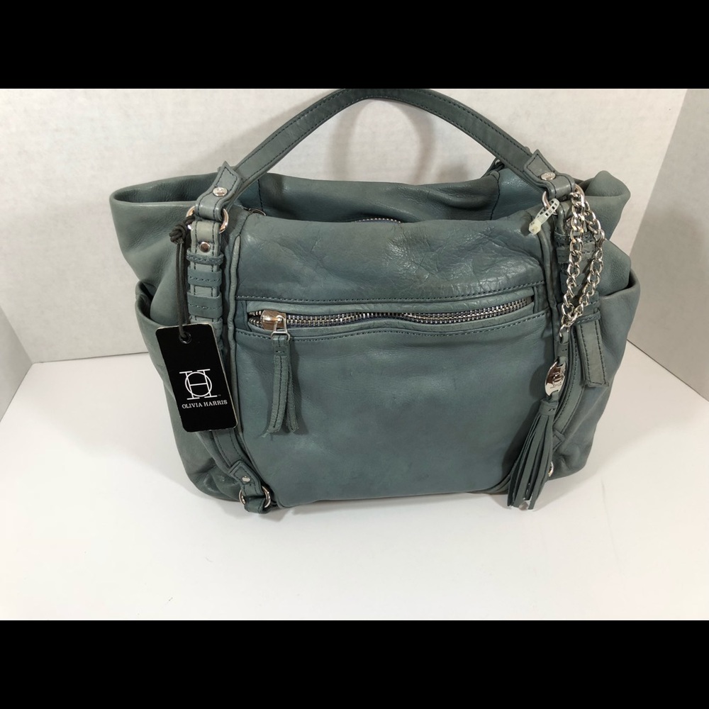 Olivia Harris Womens Light Blue Leather Hobo tote
